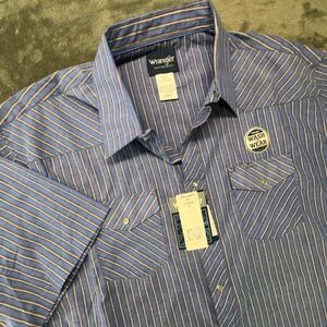 Wrangler Western‎ Shirt Striped Short Sleeve Snap Button Tall Mens 19